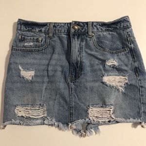 Distressed denim skirt